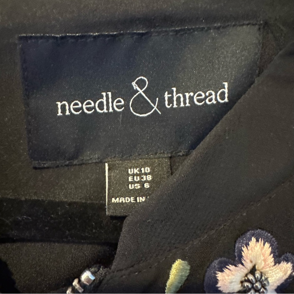Needle & Thread Floral Sequin Embroidered Black Bomber Jacket | Size 6 - Picture 4 of 7